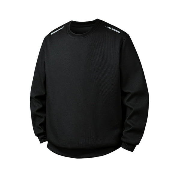 CQONEPT Waffle Pullover Tops for Mens Long Sleeve Shirts Crewneck Dressy Casual Blouse Fall Winter Tees Black M