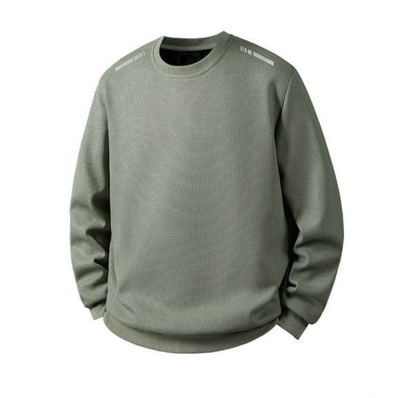CQONEPT Waffle Pullover Tops for Mens Long Sleeve Shirts Crewneck Dressy Casual Blouse Fall Winter Tees Green L