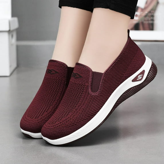 CQONEPT Walking Tennis Shoes for Womens Knit Slip on Breathable Mesh Sneakers Comfortable Sneaker Elastic Sock Slip On Lightweight Non-Slip Fall Shoes Size 7.5 Red