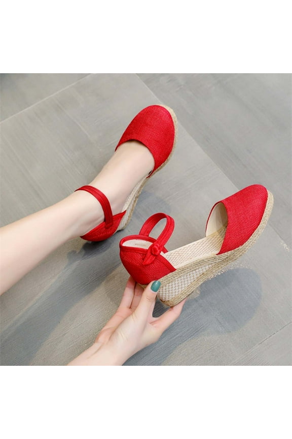 Wedge Espadrilles for Womens Dressy, Lace up Espadrilles Closed Toe Wedges Sandals Strappy Slingback Platform Heels Summer Wedges Shoes Size 8.5 Red