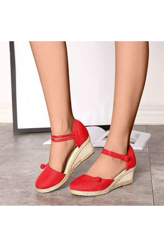Wedge Espadrilles for Womens Dressy, Lace up Espadrilles Closed Toe Wedges Sandals Strappy Slingback Platform Heels Summer Wedges Shoes Size 9 Red