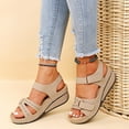 thumbnail image 1 of CQONEPT Wedge Sandals Women Dressy , Soft Leather Sandal,Rubber Sole Comfortable Walking Sandals,Summer Open Toe Platform Orthopedic Sandals Size 8.5 Beige, 1 of 8