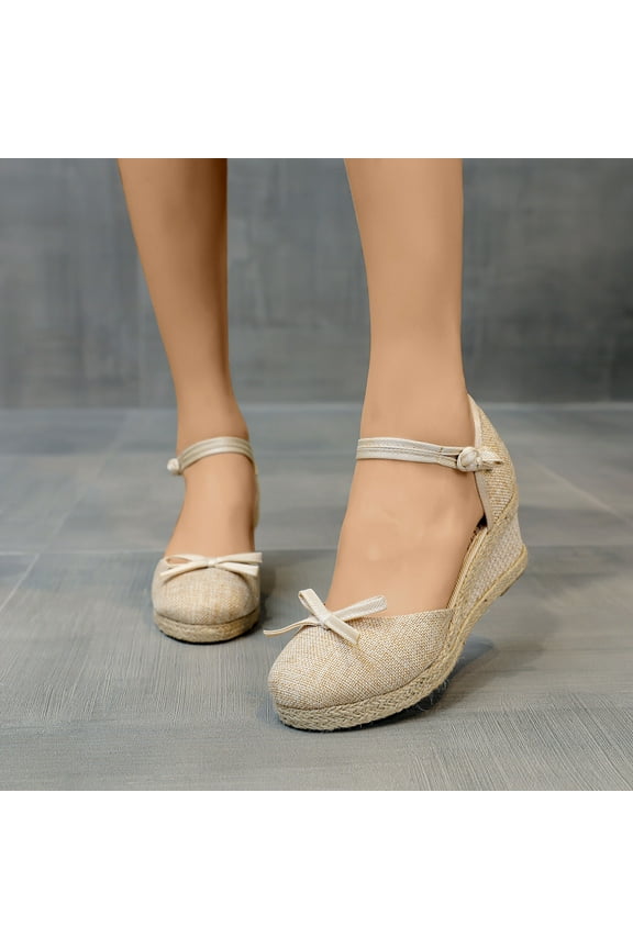 Wedge Sandals for Women Pumps Dressy, Platform Ankle Strap Closed Toe Sandals Espadrille Wedge Sandals for Women Casual Summer Slip on Sandals Size 7.5 Beige