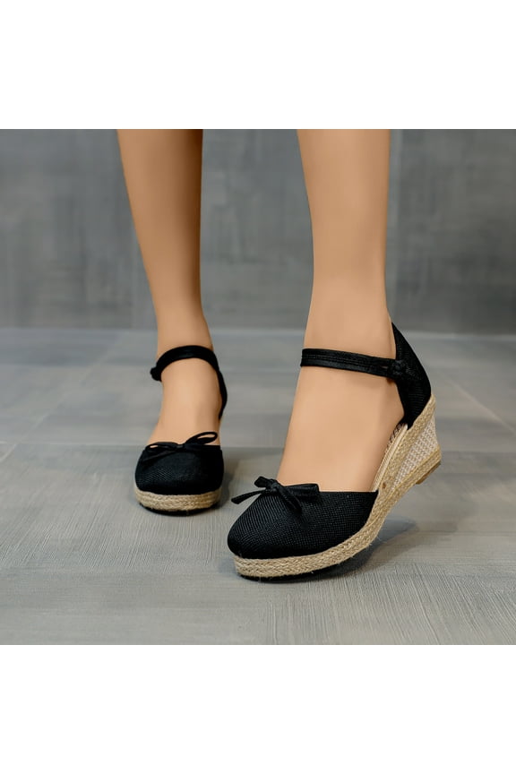 Wedge Sandals for Women Pumps Dressy, Platform Ankle Strap Closed Toe Sandals Espadrille Wedge Sandals for Women Casual Summer Slip on Sandals Size 8.5 Black