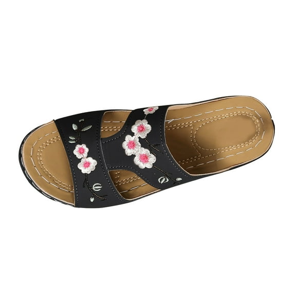 CQONEPT Wedges for Women Sandals Bohemia Open Toe Roman Low Heel Zipper Back Platform Summer Dress Women's Beach Sandals Black Size 6