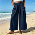 thumbnail image 1 of CQONEPT Wide Leg Pant for Womens Elastic Waist Elastic Waist Crop Pants Casual Flowy Loose Fit Trousers with Pocket Navy M, 1 of 6
