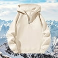 thumbnail image 1 of CQONEPT Women 1/4 Zip Hoodies Casual Loose Fit Sweatshirts Solid Fleece Hooded Fall Fashion Outdoor Clothes Beige S, 1 of 3