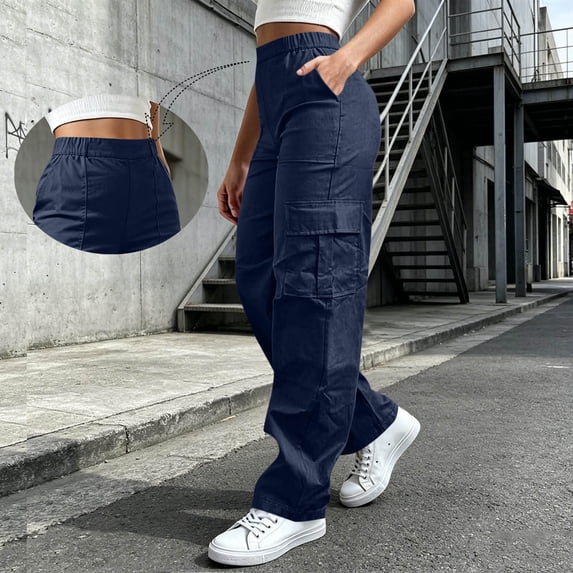 CQONEPT Women Cargo Pant Ripstop Durable Work Pants Athletic Outdoor Camping Trvel Hiking Trousers with Multi Pockets Navy S