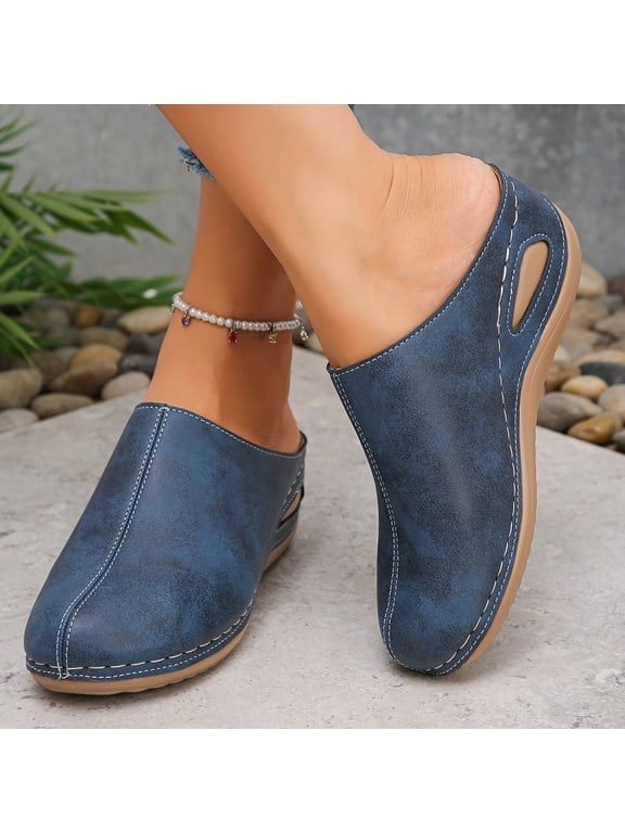 Women Clogs Slip On Closed Toe Sandals Comfortable Wedge Heel Shoes Summer Casual Walking Slides Orthopedic Open Back Mule Clogs Blue 40