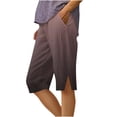 thumbnail image 1 of CQONEPT Women Color Block Capris Straight Leg Pant with Pockets Summer Beach Pants Side Slit Cropped Pant Wine M, 1 of 4