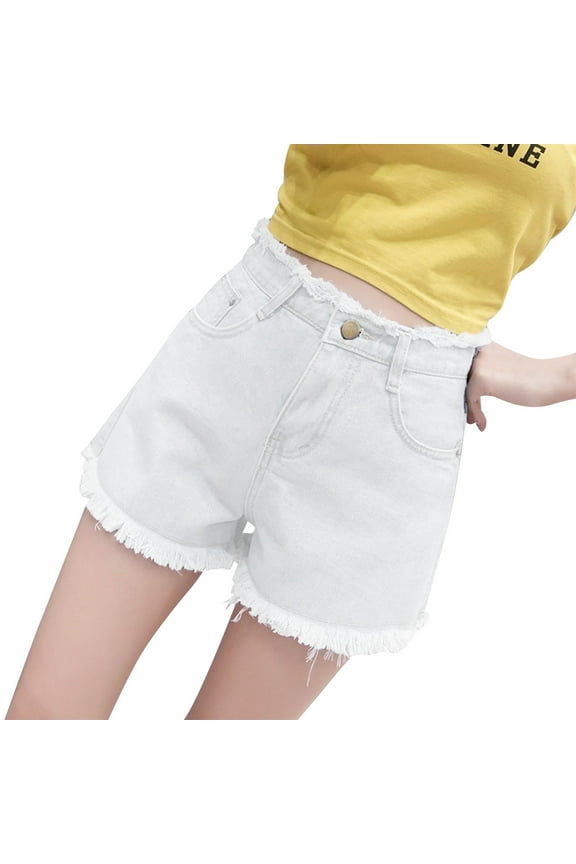 Women Denim Shorts Ripped Distressed Rolled Hem Short Jean Fashion Y2K Summer Streetwear Short Pants White XL