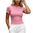 thumbnail image 1 of CQONEPT Women Elastic Workout Shirts Breathable Compression Quick Dry Gym Lightweight Basic Fitted Running Tops Pink XL, 1 of 5