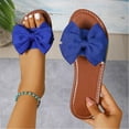 thumbnail image 1 of CQONEPT Women Flat Rhinestone Bow Slide Sandals Comfortable Summer Beach Slippers Slides Open Toe Flat Slip On Sandals Blue 38, 1 of 5