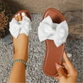 thumbnail image 1 of CQONEPT Women Flat Rhinestone Bow Slide Sandals Comfortable Summer Beach Slippers Slides Open Toe Flat Slip On Sandals White 37, 1 of 5