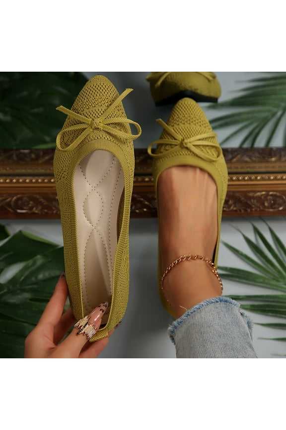 Women Flats Casual Comfortable Ballet Flats Walking Shoes with Arch Support Point Bowknitted Fashione Dress Shoes Green 38