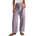 thumbnail image 1 of CQONEPT Women Fleece Sweatpants Drawstring Elastic Waist Trousers Casual Baggy Wide Leg Jogger Pant with Pockets Purple M, 1 of 5
