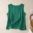 thumbnail image 1 of CQONEPT Women Linen Tank Tops Summer Beach Sleeveless Crewneck Shirts Tops Side Slit Fashion Boho Solid Vacation Tanks Green L, 1 of 5