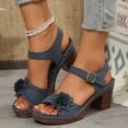 thumbnail image 1 of CQONEPT Women Low Block Chunky Heels Sandals Flowers Comfortable Open Toe Ankle Strap Party Dress Pump Shoes Strappy Buckle Heeled Sandals Blue 41, 1 of 6