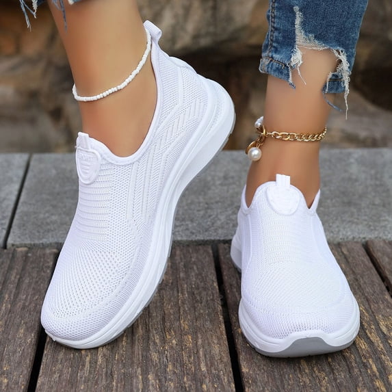 CQONEPT Women Mesh Sneakers Lightweight Breathable Embellished Close Toe Soft Elastic Athletic Gym Shoes Workout Running Tennis Loafers White 41