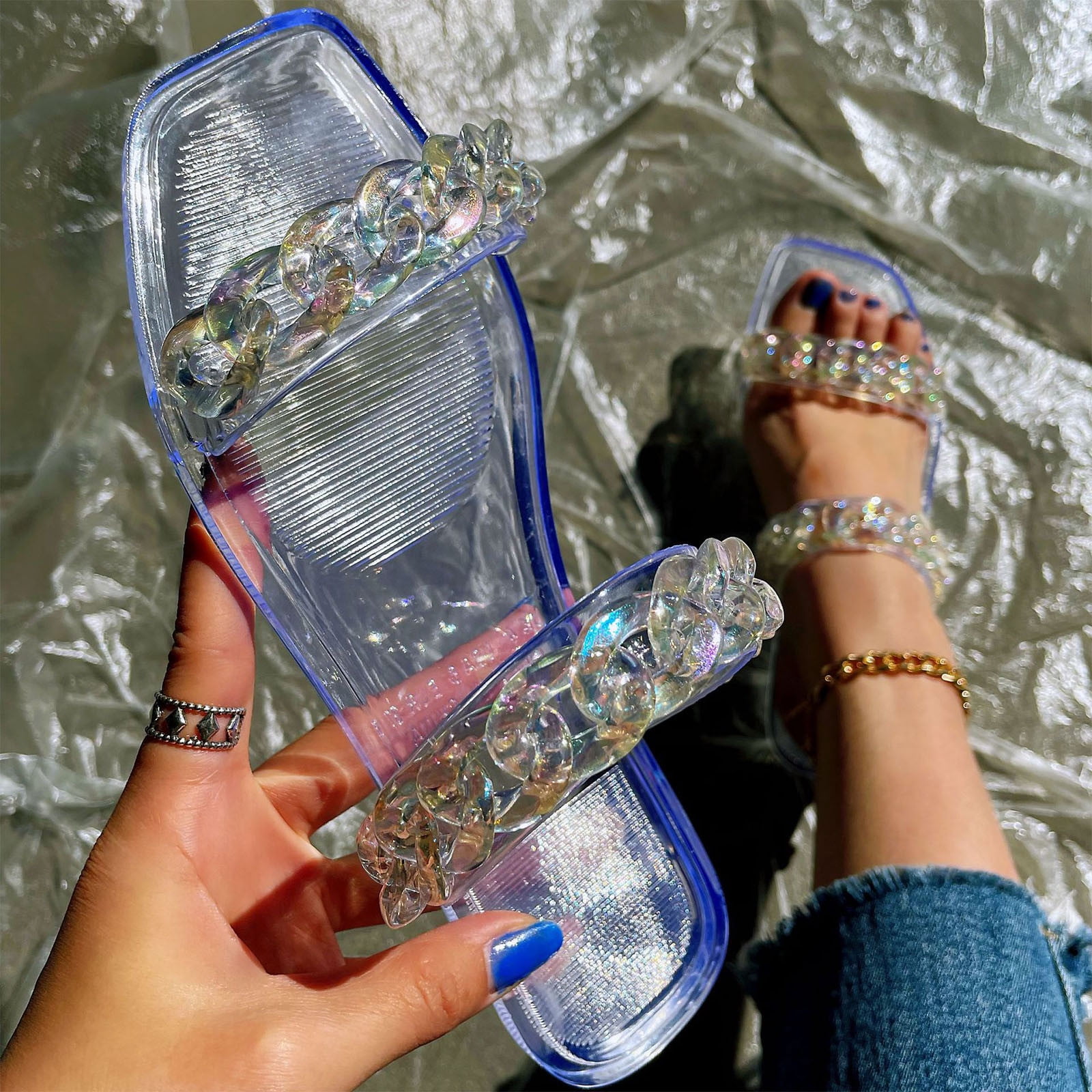 crystal jewel flat sandals main image 1