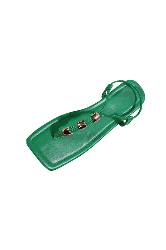 Women Rhinestone Sandals T-Strap Buckle Bohemian Pearl Crystal Flat Sandals Comfort Elastic Strap Dress Sandals Thong Sandals with Strappy for Women Summer Wedding Green Size 8
