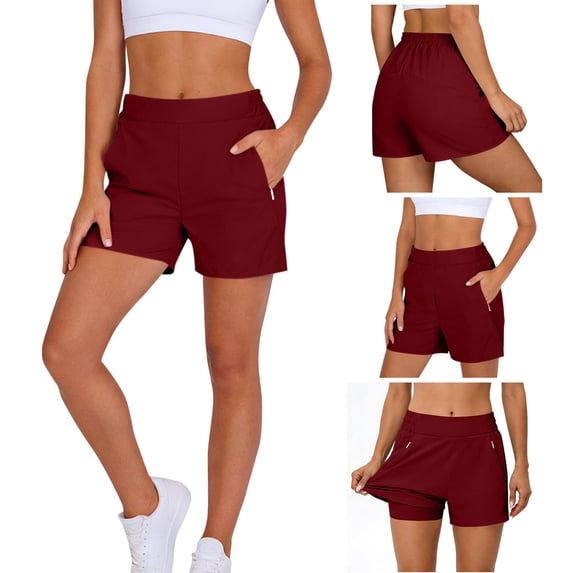 CQONEPT Women Stretch Shorts Casual Lounge Comfy High Waisted for Golf Hiking Shorts Athletic Running Pant with Pockets Wine L