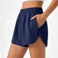 thumbnail image 1 of CQONEPT Women's Athletic Shorts High Waist Elastic Waist with Pockets Summer Running Workout Casual Short Pant Navy L, 1 of 7