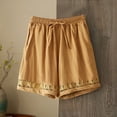 thumbnail image 1 of CQONEPT Women's Boho Shorts Lace Lounge Flow Elastic Waist Summer Pants Hollowed Out Drawstring Vacation Pants with Pockets Yellow XL, 1 of 5