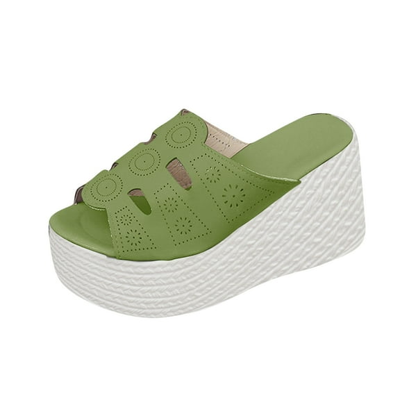 CQONEPT Women's Bow Flat Sandals Straw Open Toe Dressy Boho Summer Beach Sandals Green Size 5.5