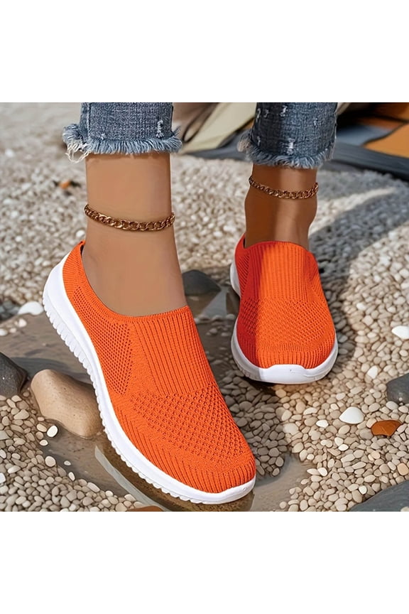 Women’s Breathable Knit Slip On Walking Shoes Fashion Mesh Backless Mules Lightweight Soft Sole Non Slip Sneakers Orange 41