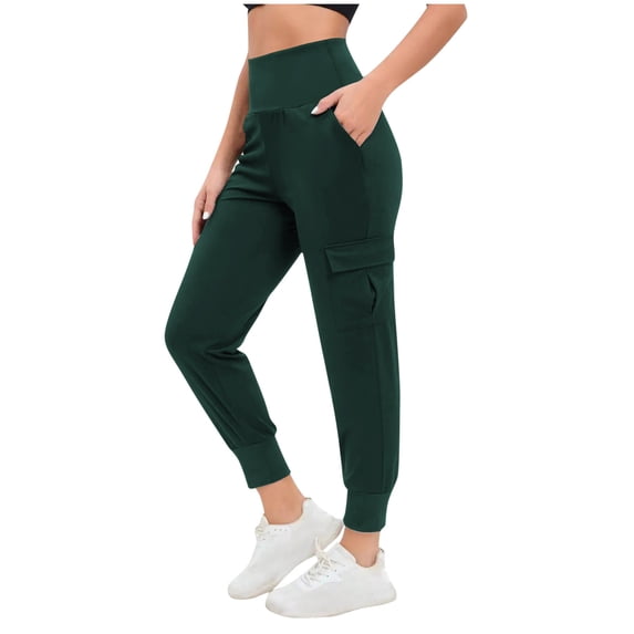 CQONEPT Women's Cargo Pants Skinny Leg High Waist Jogger Pant Workouts Running Activewear Pant with Multi Pockets Army Green M