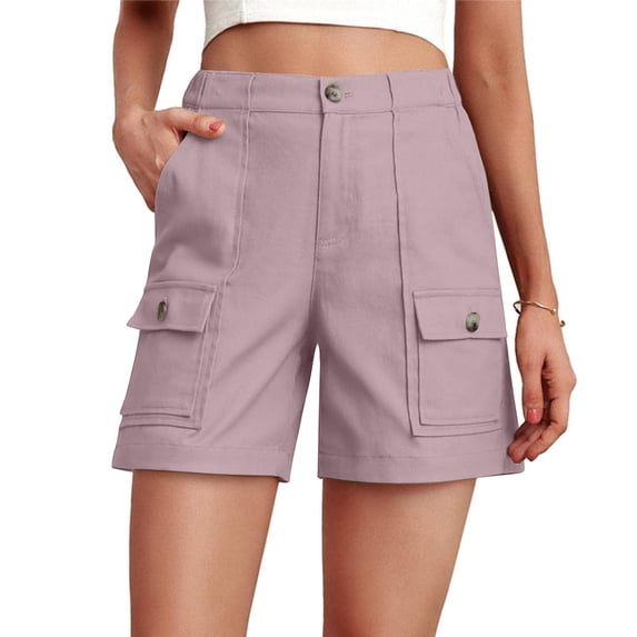 CQONEPT Women's Cargo Shorts with Multi Pockets Wide Leg Trendy Short Pants Solid Color Streetwear Fashion Shorts Purple L