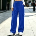 thumbnail image 1 of CQONEPT Women's Cargo Sweatpants Wide Leg Elastic Waist Pants with Multi Pockets Drawstring Baggy Casual Fall Winter Joggers Blue S, 1 of 7