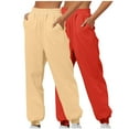 thumbnail image 1 of CQONEPT Women's Casual 2 Pack Long Pants Fall Winter Fleece Sweatpants with Pockets Elastic Waist Tapered Trendy Slouchy Running Trousers Orange XL, 1 of 4