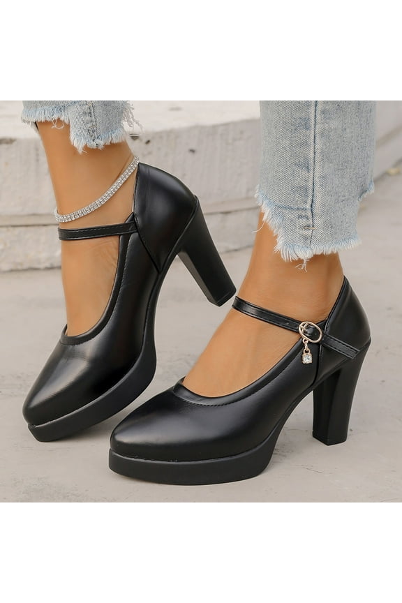 Women's Chunky Low Block Heels Mary Jane Closed Toe Work Pumps Comfortable Round Toe Dress Wedding Shoes Size 7 Black