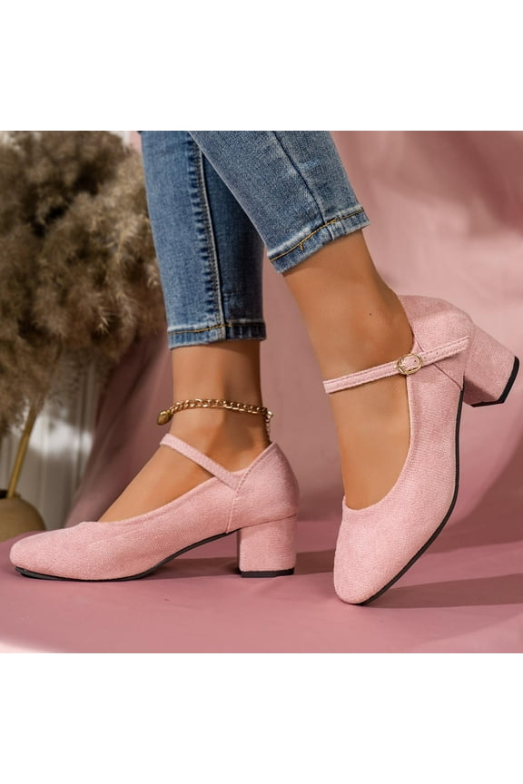 Women's Chunky Low Block Heels Mary Jane Closed Toe Work Pumps Comfortable Round Toe Dress Wedding Shoes Size 7 Pink