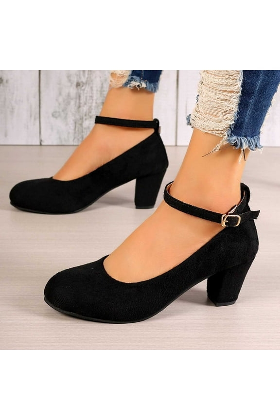 Women's Chunky Low Block Heels Mary Jane Closed Toe Work Pumps Comfortable Round Toe Dress Wedding Shoes Size 9 Black