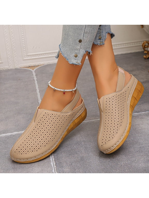 Women's Closed Toe Wedge Sandals Elastic Ankle Strap Mesh Breathable Clog Mules Comfortable Slip On Walking Shoes Khaki 41