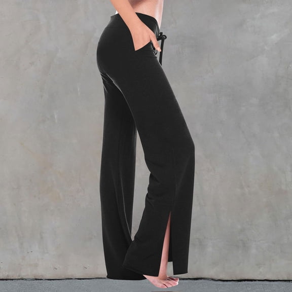 CQONEPT Women's Cotton Flare Leggings Bootcut Bell Bottoms Workout Yoga Pants Side Split Pants with Pockets Black L