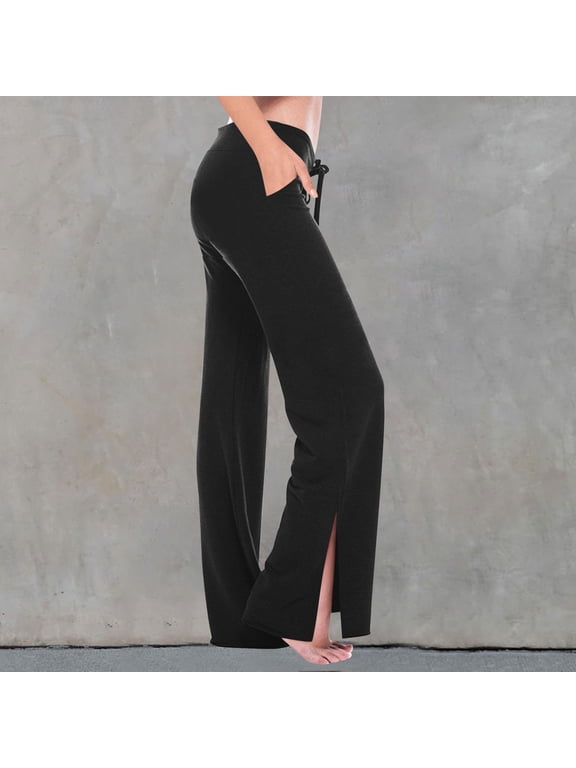 Women's Cotton Flare Leggings Bootcut Bell Bottoms Workout Yoga Pants Side Split Pants with Pockets Black L