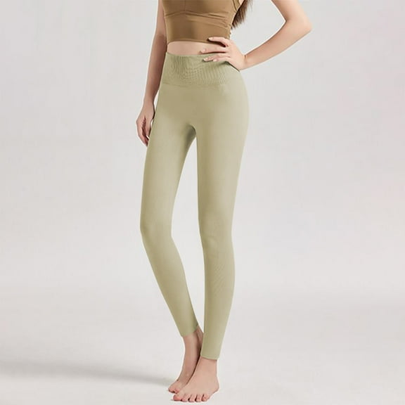 CQONEPT Women's Cotton Yoga Pants Tummy Control Casual Stretchy Leggings Slim Fit Comfy Workouts Cycling Gym Pant Green L