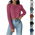 thumbnail image 1 of CQONEPT Women's Cropped Ribbed Knit Sweater Trendy Crewneck Pullover Fall Winter Jumper with Stretchy Fabric Navy L, 1 of 8