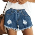 thumbnail image 1 of CQONEPT Women's Denim Shorts Distressed Cut Off Ripped Short Jean Hem Edge Button Summer Fashion 3 Inch Jean with Pocket Blue 3XL, 1 of 7