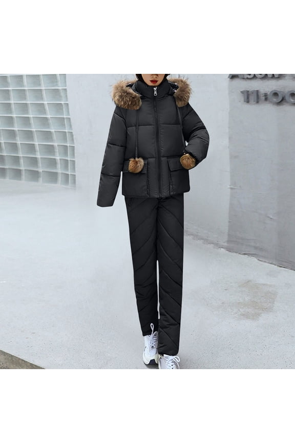 Women's Down Jumpsuit Padded Windbreaker Waterproof Snow Ski Pants Insulated Warm Winter Outdoor Puffy Pant Black XL