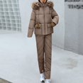 thumbnail image 1 of CQONEPT Women's Down Jumpsuit Padded Windbreaker Waterproof Snow Ski Pants Insulated Warm Winter Outdoor Puffy Pant Brown 2XL, 1 of 5
