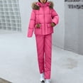 thumbnail image 1 of CQONEPT Women's Down Jumpsuit Padded Windbreaker Waterproof Snow Ski Pants Insulated Warm Winter Outdoor Puffy Pant Hot Pink XL, 1 of 5