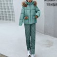 thumbnail image 1 of CQONEPT Women's Down Jumpsuit Padded Windbreaker Waterproof Snow Ski Pants Insulated Warm Winter Outdoor Puffy Pant Light Blue XL, 1 of 5