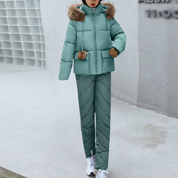 CQONEPT Women's Down Jumpsuit Padded Windbreaker Waterproof Snow Ski Pants Insulated Warm Winter Outdoor Puffy Pant Light Blue XL