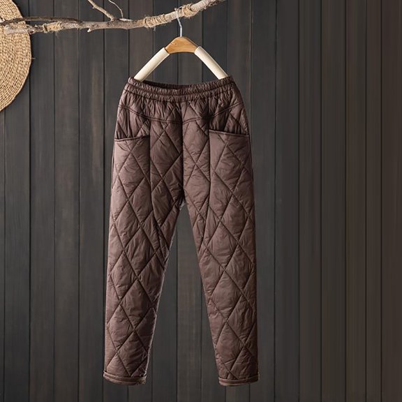 CQONEPT Women's Down Pant Puffy Snow Ski Windproof Padded Pant Warm Winter Cozy Elastic Waisted Trousers with Pocket Coffee XL