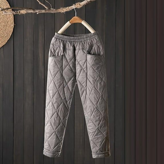 CQONEPT Women's Down Pant Puffy Snow Ski Windproof Padded Pant Warm Winter Cozy Elastic Waisted Trousers with Pocket Gray XL